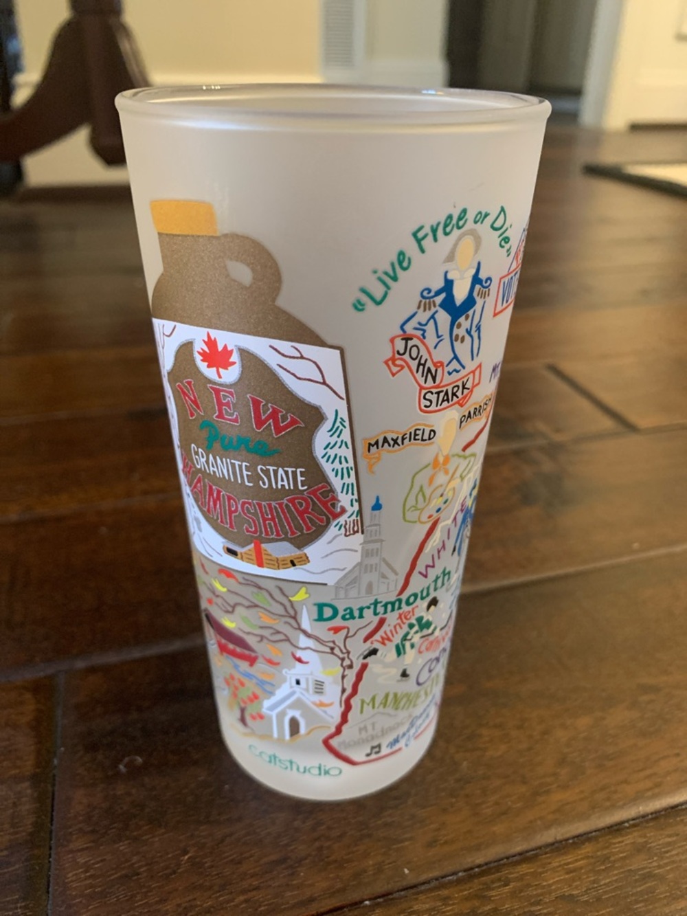 New Hampshire CATSTUDIO Illustrated Frosted Glass Tumbler NWT